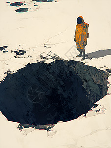 陨石坑独自漫游月球的宇航员插画