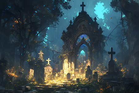 亮灯仪式神秘的墓地暗影中的献祭插画