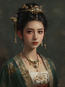 皇室贵族奢华妆容的少女插画