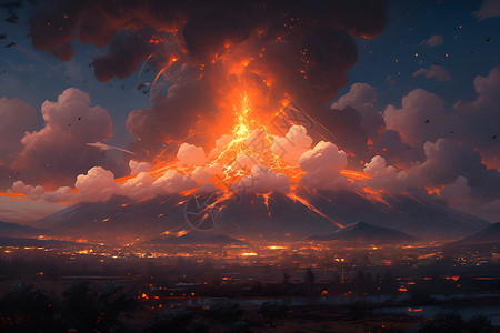 自然火山美景火山爆发的壮丽美景插画