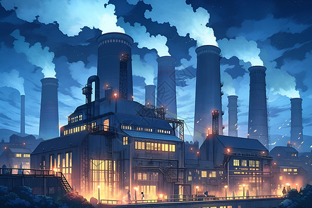 黑夜中的发电厂背景图片