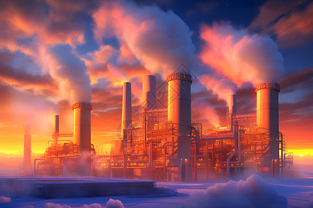蒸汽缭绕的环保工厂背景图片