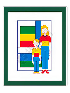 时尚彩色背景下的家庭肖像背景图片