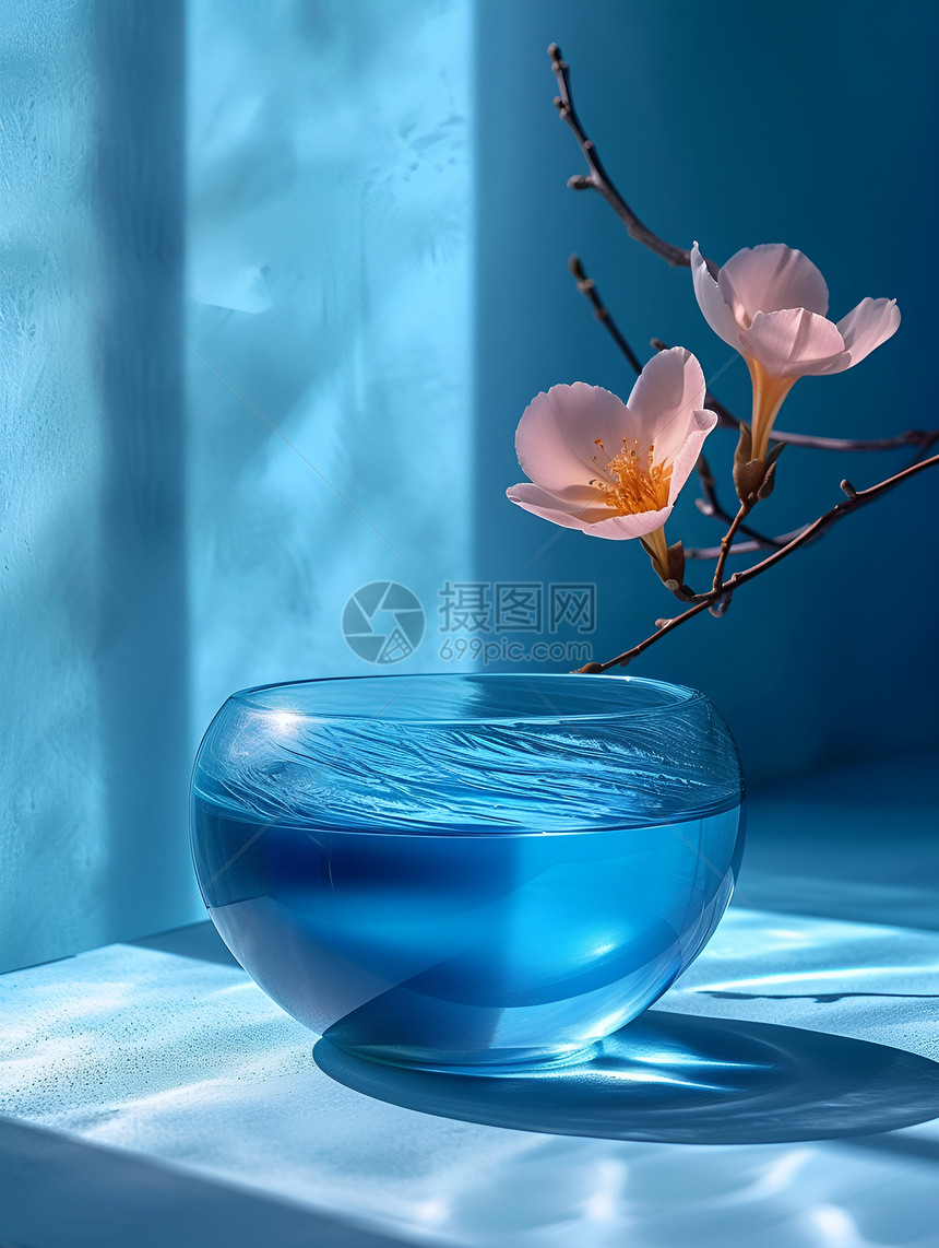 蓝色背景中的花瓶图片