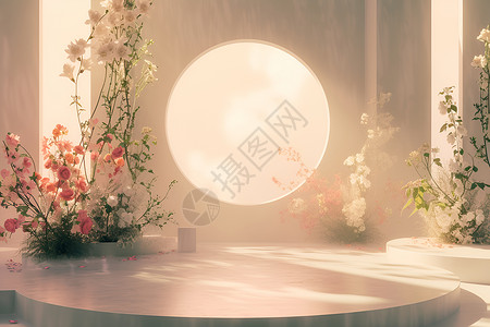 植物花卉圆扇圆桌上的鲜花背景