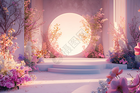 花卉与圆窗背景图片