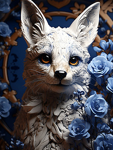 狐与蓝色花环背景图片
