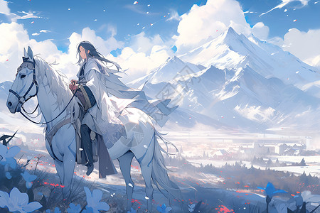 女子骑白马背景图片