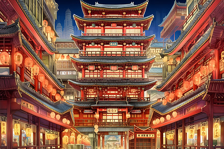 中国建筑精美璀璨的中国建筑插画