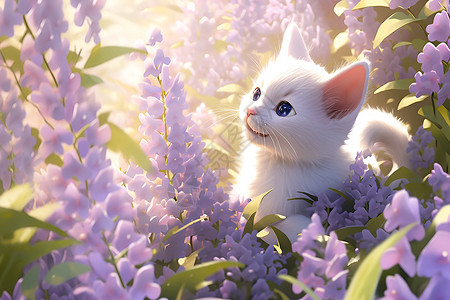 猫咪探索花丛背景图片
