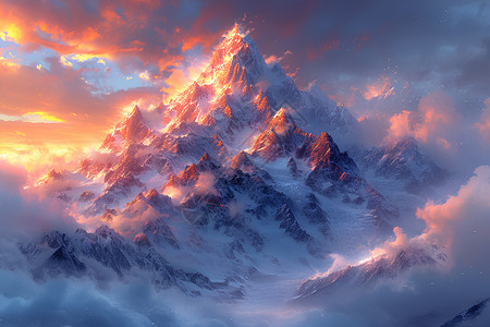 冰封山峰美景背景图片