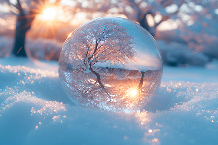 立体数字中悬球冰雪中的梦幻晶球设计图片