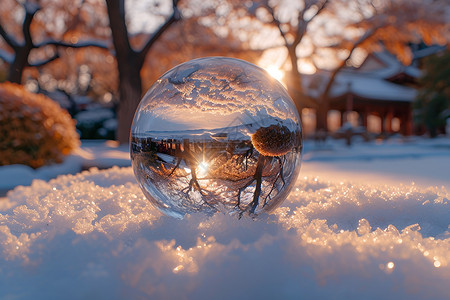 雪地中梦幻水晶球背景图片