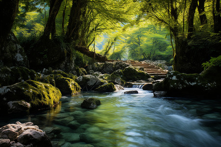 森林中的溪水高清图片