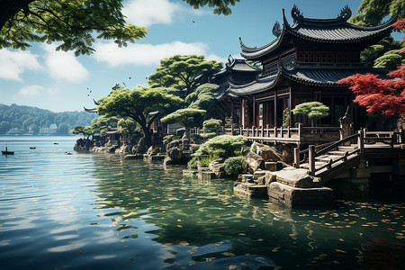 中国古庙背景图片