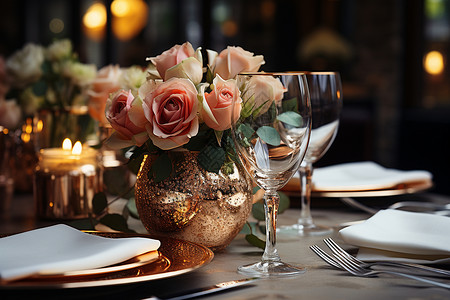 花束与餐具背景图片