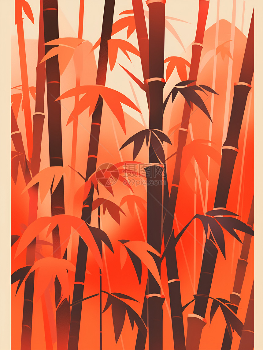 竹子的木刻插画图片