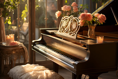 钢琴复古素材阳光照耀下的音乐之美背景