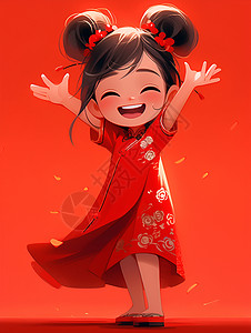 可爱开心的卡通少女背景图片