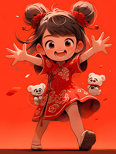背景中欢乐的卡通少女背景图片