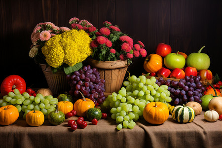 秋日丰收的果蔬背景图片