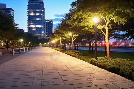 傍晚路灯城市夜景明亮璀璨背景