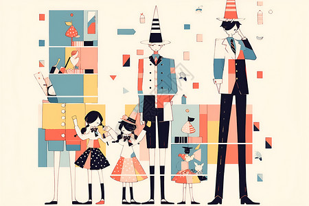 插画的抽象家庭背景图片