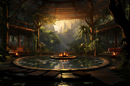 室内静谧的泳池建筑背景图片