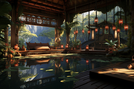室内奢华的泳池建筑背景图片