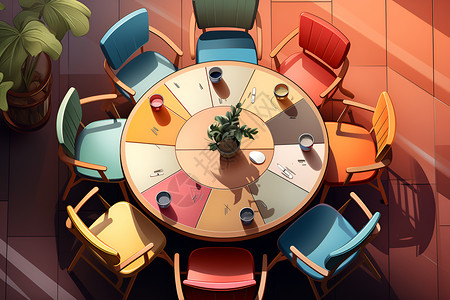 虚拟会议室会议室内的桌子椅子插画