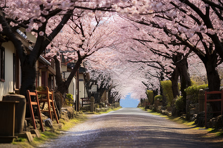 樱花道樱花成荫下的步行道背景