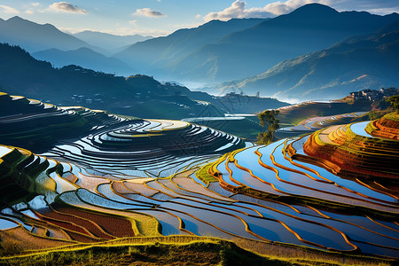 水流旋涡秋天梯田美景背景