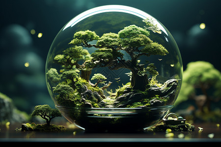 水晶球中的树木背景图片