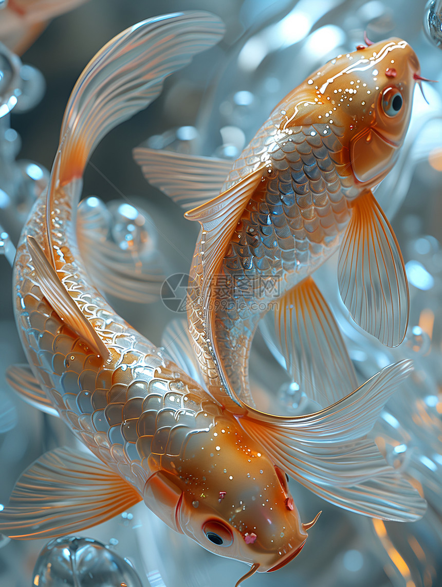 金鱼游荡于水波中图片