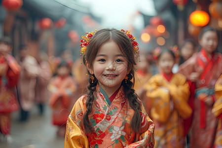 彩衣少女对镜头笑背景图片