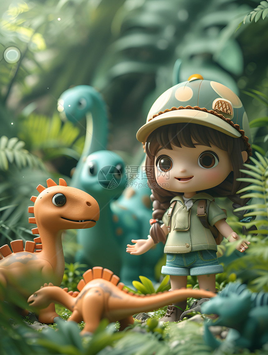 丛林中的小女孩和恐龙图片