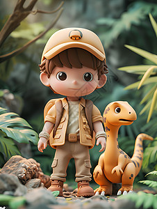 恐龙和小男孩插画