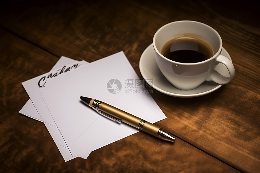 咖啡和纸笔图片