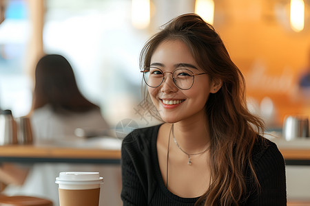 女孩咖啡戴着眼镜的女人背景