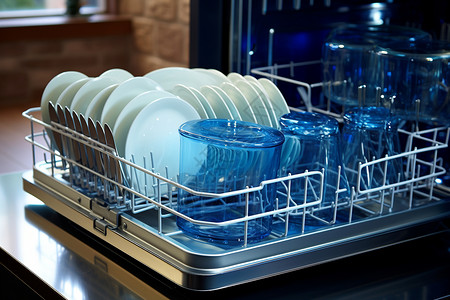 洁净高效厨房中的洗碗机背景图片