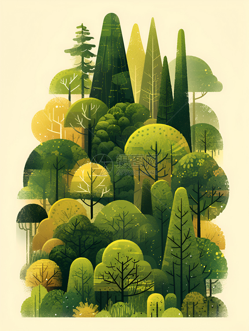 创作的绿色树木插画图片