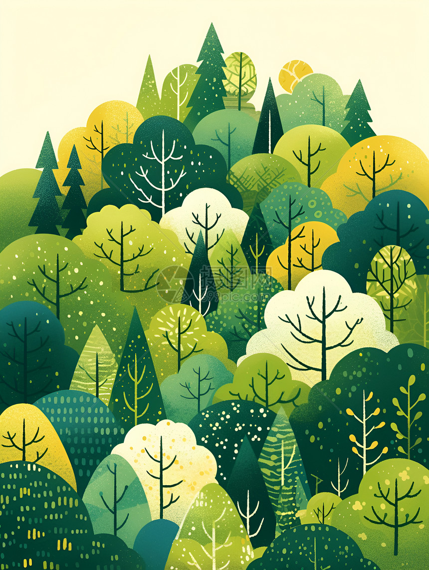 绿色的几何森林插画图片