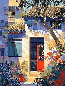 绘画的住宅房屋背景图片