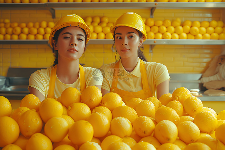 水果店的柠檬和工作人员图片
