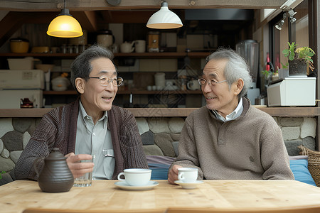 喝茶交谈的老年男人背景图片