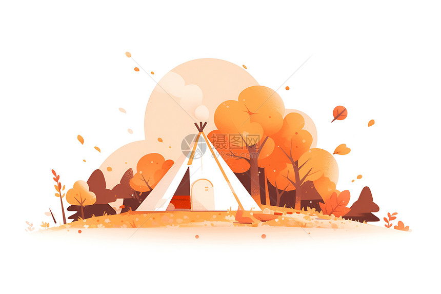 秋天的落叶与帐篷图片
