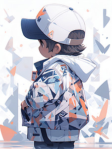 小男孩佩戴棒球帽和夹克背景图片