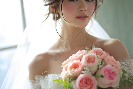 手捧鲜花的新娘背景图片