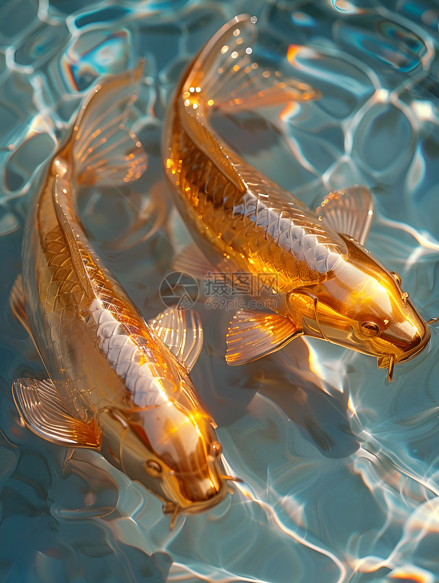 水中的一对金鱼图片