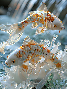 彩色涟漪素材两条彩色金鱼插画